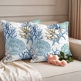 thumbnail image 2 of Blue Teal Coastal Outdoor Waterproof Pillow Covers, Summer Beach Nautical Coral Starfish Decorative Square Throw Pillowcase Sofa Cushion Sham for Patio/Couch/Chair, 16"x16" 2 Pack, 2 of 8
