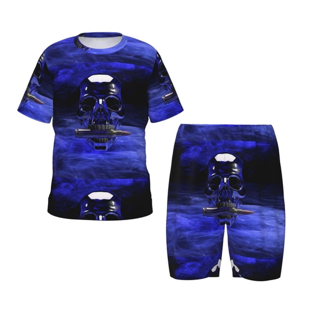 Balery Steel Skull Conjunto de Pijama Infantil de Manga Corta con Estampado – Ropa de Dormir de Algodón Suave-Medium