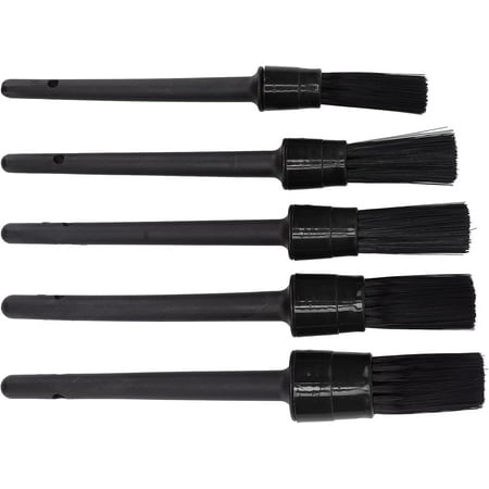 5 pcs Detailing Brush Set, Super Soft Plastic Nylon Car Wash Brush Without Metal Parts for Wheels Crevices Emblems, Multi Function Detailing Brush for Cars Trucks Vehicles(Black)