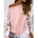 thumbnail image 2 of Sudadera con cuello redondo y retales de encaje para mujer, sudadera con mangas caídas y hombros descubiertos, sudadera holgada, color rosa S, 2 of 6