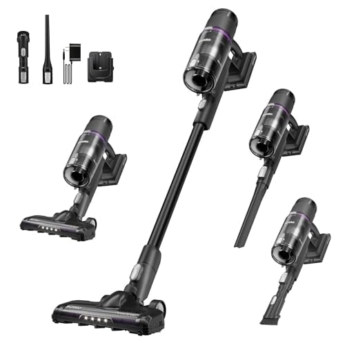 Aspiradora inalámbrica Eureka, ligera, de escoba, recargable, para madera dura y pelo de mascotas, color negro, ReactiClean 410