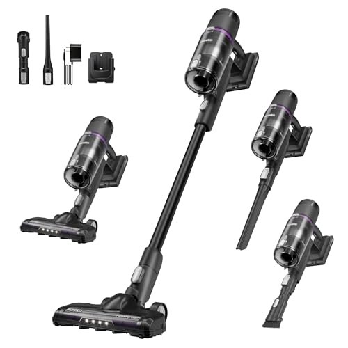 Aspiradora inalámbrica Eureka, ligera, de escoba, recargable, para madera dura y pelo de mascotas, color negro, ReactiClean 410