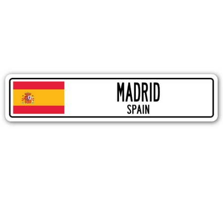 MADRID, SPAIN Street Sign Spaniard flag city country road wall