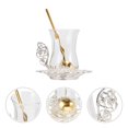 thumbnail image 3 of 1 Set of Glass Coffee Cup Beautifully Carved Coffee Cup Elegant Teacup with Saucer Spoon, 3 of 6