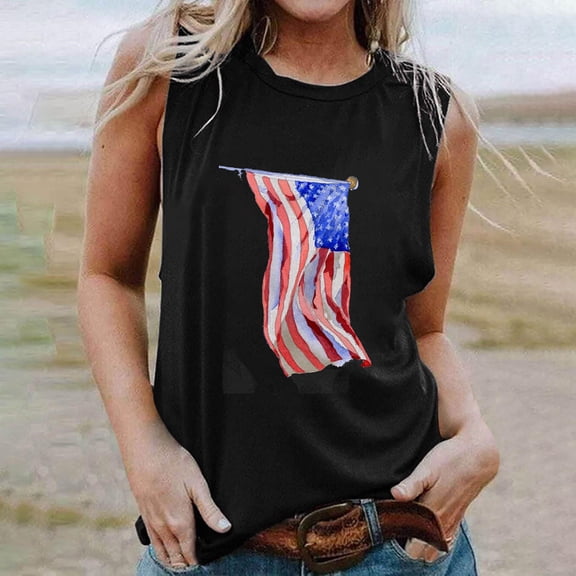 breaise Womens Independence Day Tank Tops Summer Patriotic USA Flag Graphic Tshirts Cotton Sleeveless T-shirts Cami Lightweight Scoop Neck Tanks Womens Tank Tops under $10