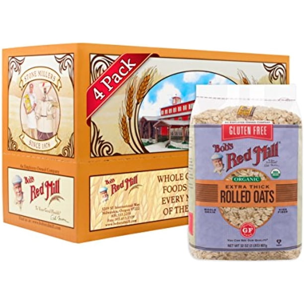 Bobs Red Mill Gluten Free Organic Extra Thick Rolled Oats, 32 Oz (4