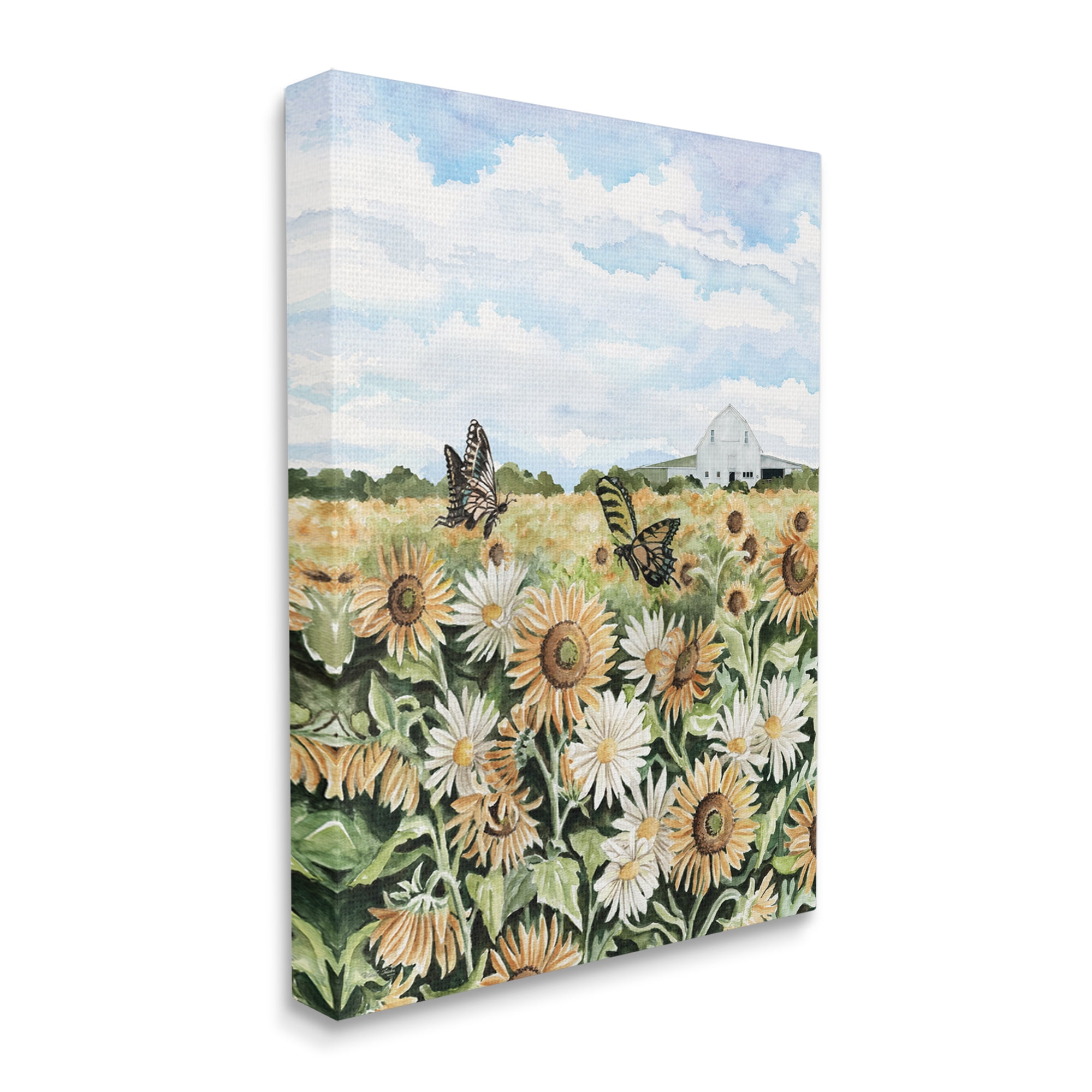 Stupell Industries Sunflower Garden with Butterflies Landscape Painting Gallery Wrapped Canvas Art Print Wall Art, 16 x 20