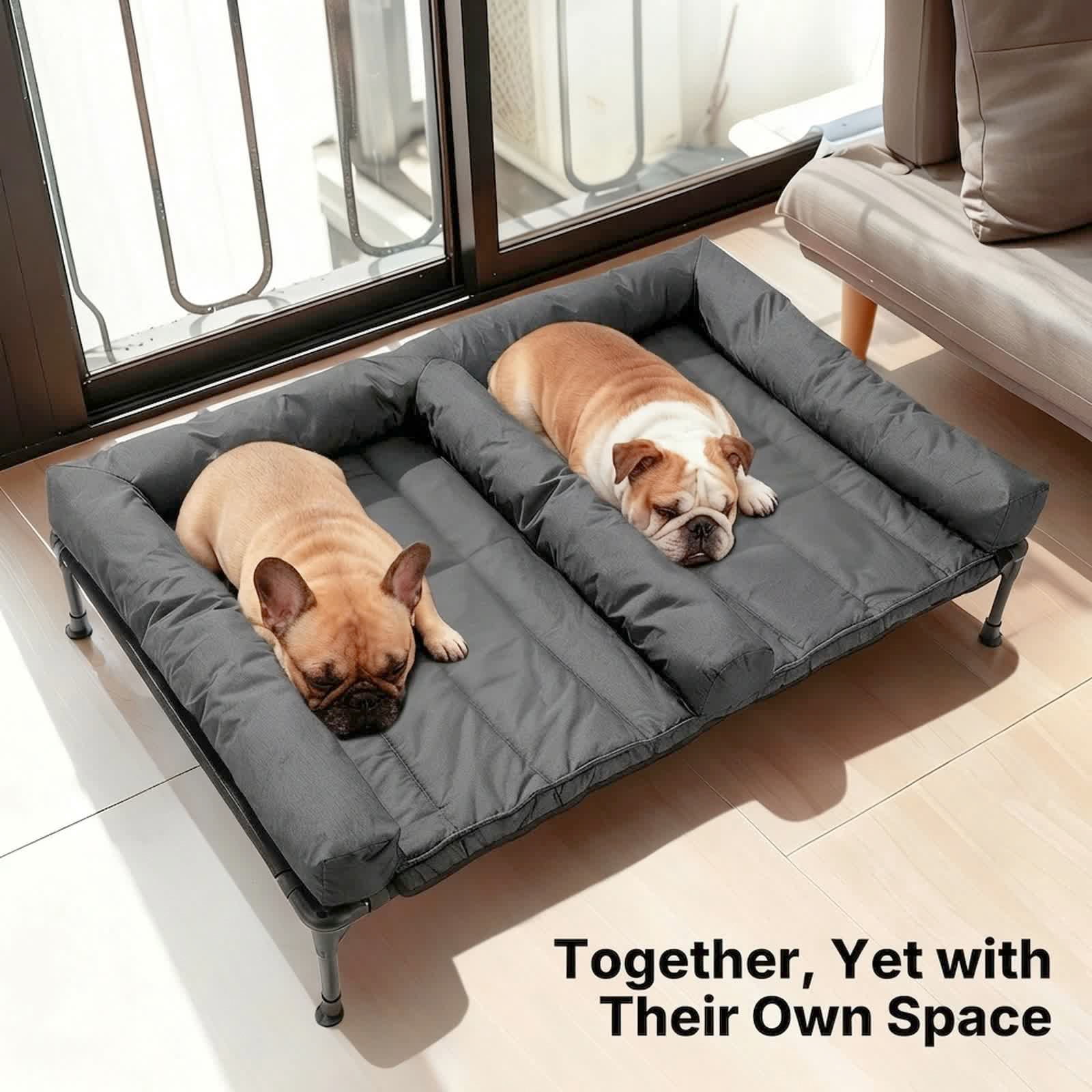 Veehoo Cooling Raised Dog Bed + Removable Double Dog Bed Cushion, 49" x 33", Black Silver