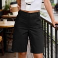 thumbnail image 3 of Zpzdpjkx Women's High Waist Stretch Bermuda Shorts, Casual Solid Twill Knee-Length Shorts with Pockets, 3 of 10