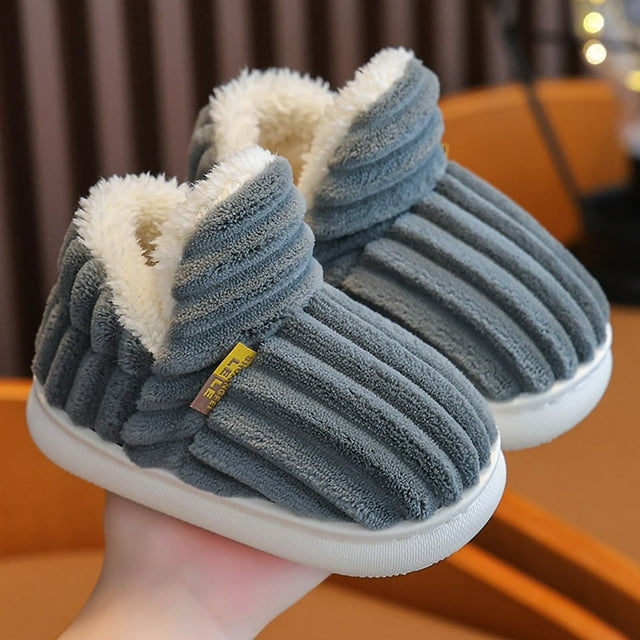 RXIRUCGD Winter Children Add Plush Non-slip Keep Warm Home Cotton Slippers( Gray, Size:26 )