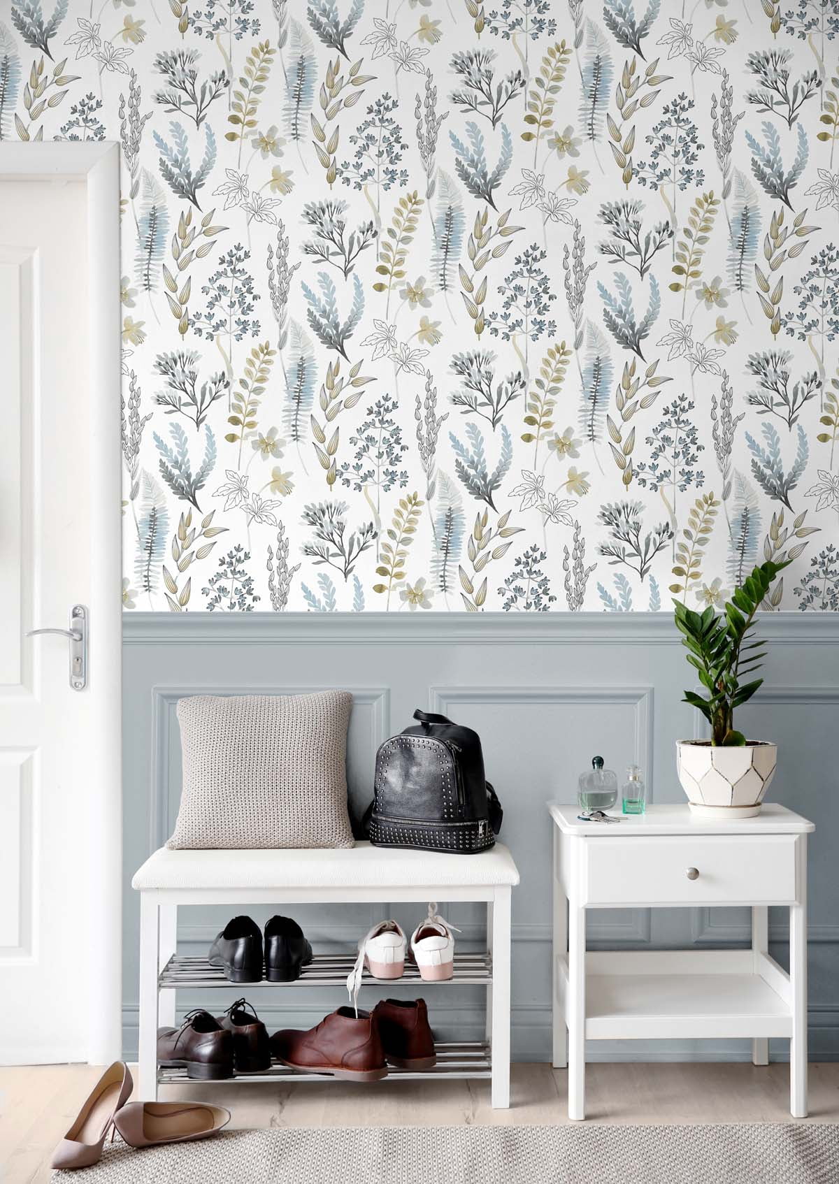 NextWall  Wild Garden Peel and Stick Wallpaper 20.5 in. W x 18 ft. L - Glacier Blue & Matte Brass