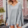 thumbnail image 6 of IROINNID Sales Pullover Sweater for Women V-neck Loose Fit Knit Solid Pullover Casual Lazy Style Winter Fall Warm Sweater,Gray, 6 of 7