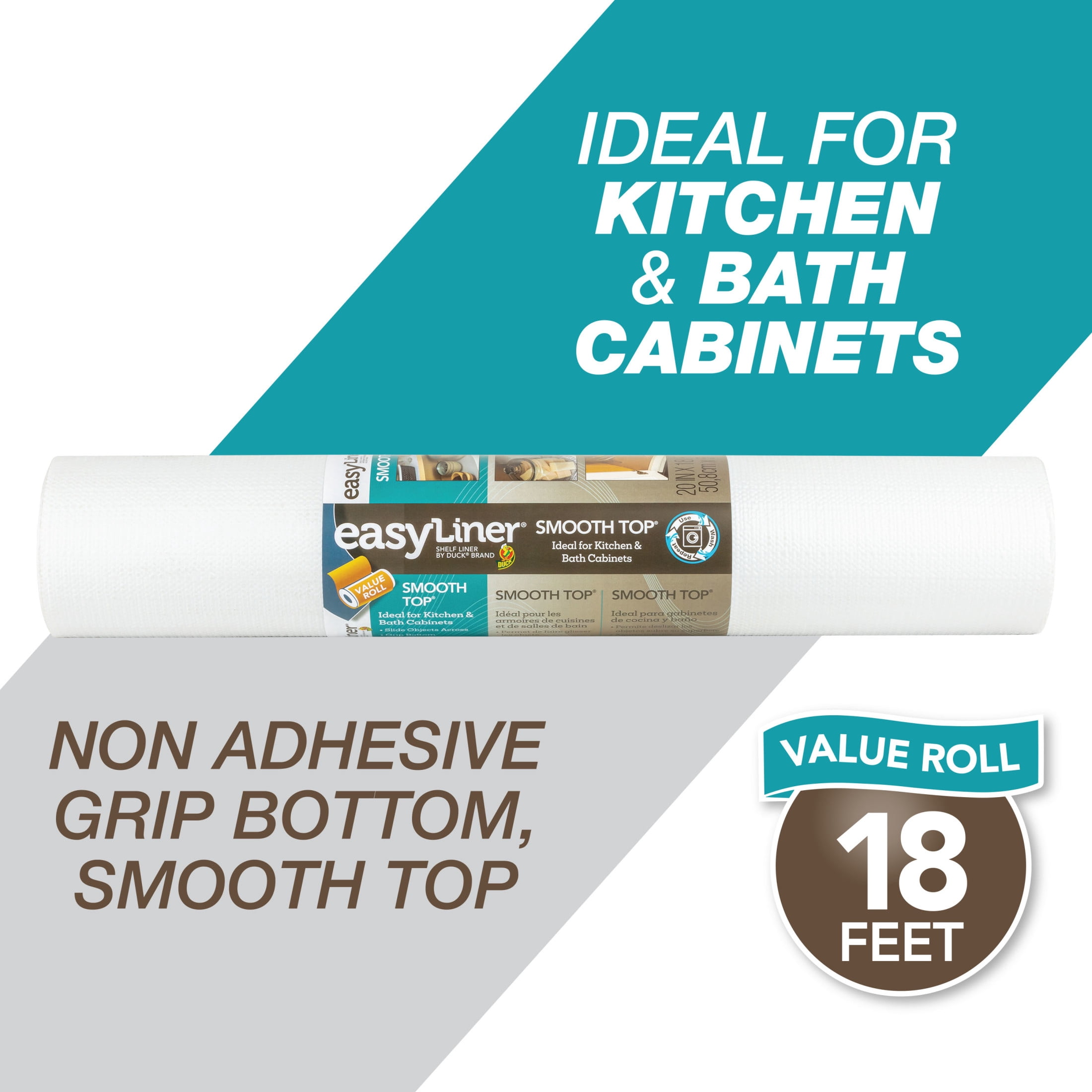 (4 pack) Smooth Top EasyLiner Shelf Liner, White 20" x 18' Roll