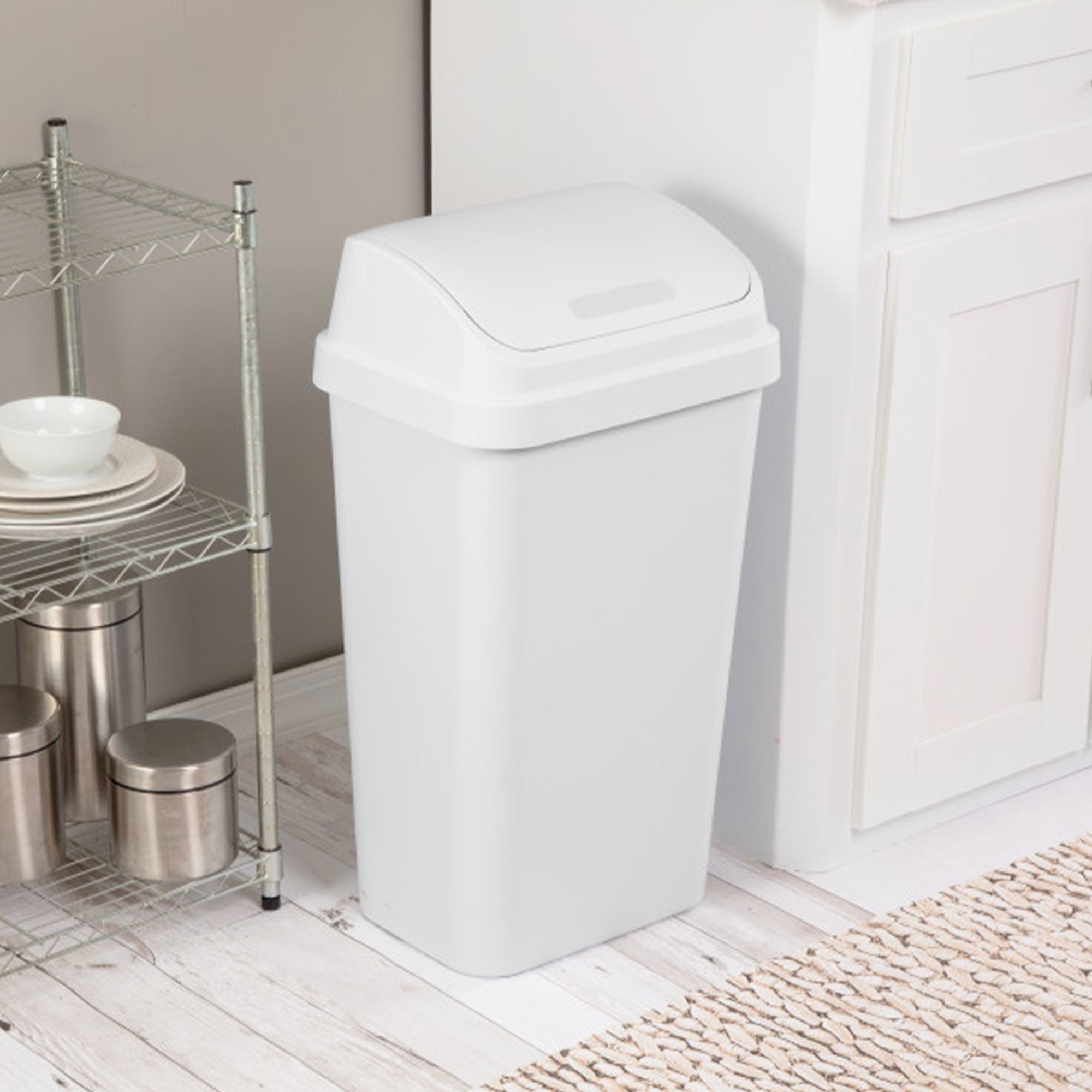Sterilite 13 Gal Swing Top Lidded Wastebasket Trash Can, White (4 Pack)