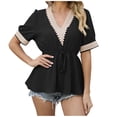 thumbnail image 2 of Womens T Shirts Fashion Women's Short Sleeve V-Neck Loose Tops Blouse Puff Sleeve Prinded clothes under $25.00, 2 of 5