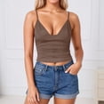 thumbnail image 2 of Wang6 Ribbed Cropped Camisole Tops for Women Sleeveless Deep V Neck Spaghetti Strap Cami Tops Tshirts Causal Slim Summer Tops Tees Brown M, 2 of 8