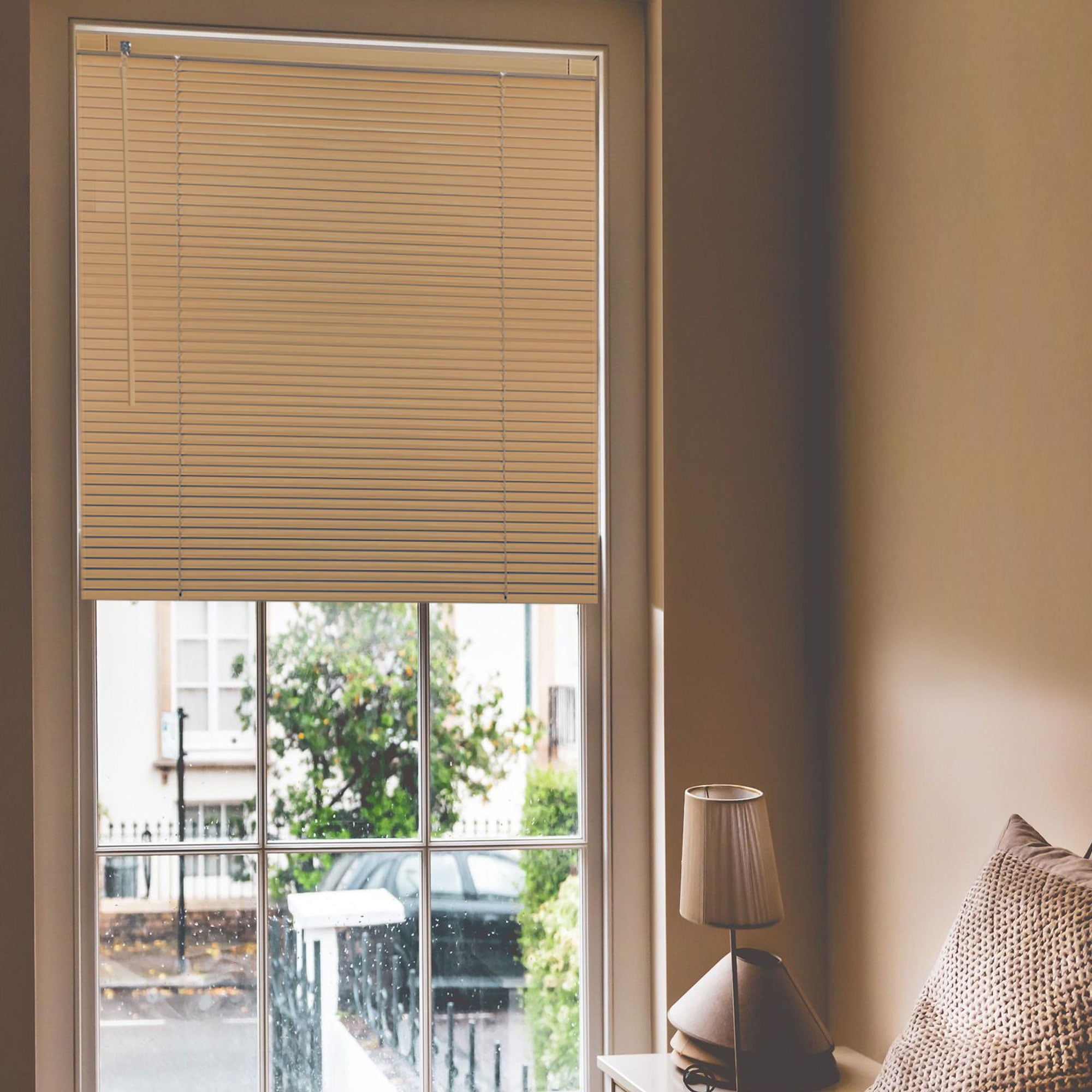No Tool Cordless Horizontal Window Blinds - Easy Install, Waterproof & Kitchen-Friendly, Perfect for Bathroom, Rental, Nursery & Office-Champagne-20 1/2"W x 60"L-Custom Size