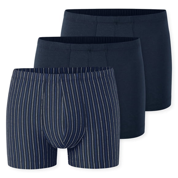 SCHIESSER Bóxers para hombre, paquete de 3 - «95/5», algodón elástico, lisos/rayados Azul 4XL (XXXX-Large)