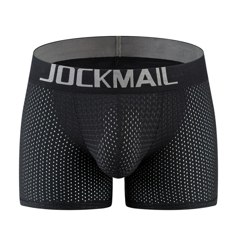MIZOK Mens Jockstraps Mesh Boxer Padded Underwear Boxer with Hip Pad  Underwear Black L 