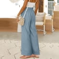 thumbnail image 4 of Women's Loose High Waist Wide Leg Pants, Cotton Linen Solid Color Straight Leg Trousers with Pockets, Casual Flare Pants for Spring and Summer,Blue,XL, 4 of 4