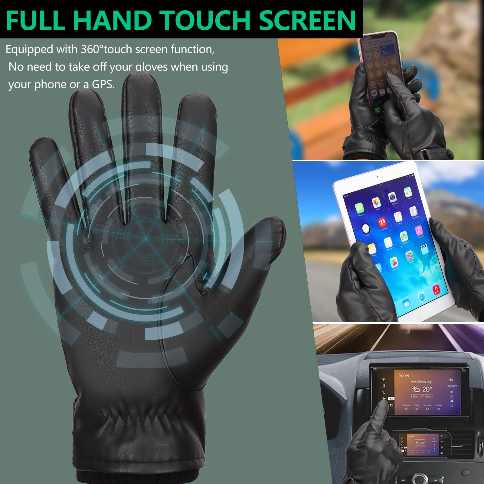 VIKIDEER Men's Super Warm Leather Gloves - Real Rabbit Fur Lined, Touchscreen & Windproof