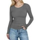 thumbnail image 2 of Neewe Womens Round Neck Long Sleeve Fitted Shirts Slim Fitting Pit Stripe Basic Tees Fall Going Out Tops, 2 of 7