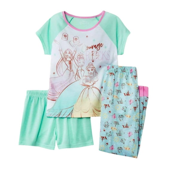 Disney Princess Rapunzel, Tiana and Belle Girl's 3-Piece Pajama Set (Size 6)