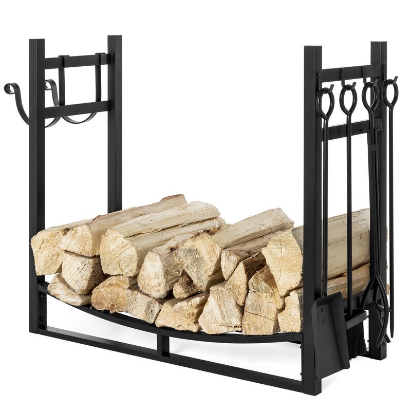 36" Firewood Rack Stand, Heavy Duty Metal Firewood Logs Holder for