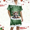 thumbnail image 2 of XDZJLR Mens Christmas Pajama Xmas Printed Silk Satin Short Sleeved Button Up Pajamas Set Pjs Loungewear Light Green Xxxl, 2 of 4