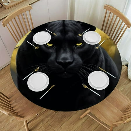 

Patifu Black Panther Moon Gothic Round Table Cover Stain Resistant Washable Indoor Outdoor Tablecloth Kitchen Dining Wedding Parties 100% Polyester 54-58