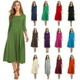 thumbnail image 1 of U.Vomade Nouvelle Robe Midi Plissée Décontractée pour Femme à Manches Longues, Couleur Unie Simple, Élégante, Col Rond, Robe pour Femme, Robe Grande Taille, 1 of 3