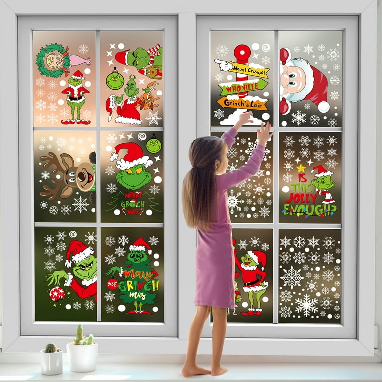 170PCS Grinch Christmas Window Clings + Satna Claus + Reindeer - 11 Sheets,  Xmas Window Decals Decorations, Glass Christmas Party Window Stickers for  Home School Office Holiday Party Supplies 