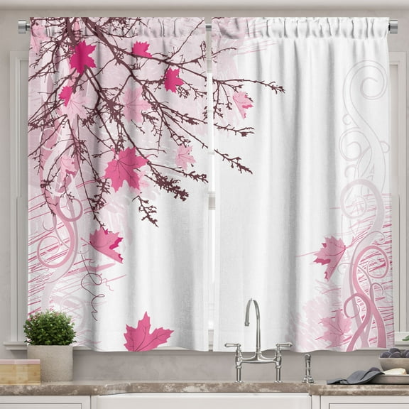 Ambesonne Nature Kitchen Curtains, Fall Earth Tones Autumn Leaf, 55"x45", Pink Dust