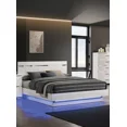 thumbnail image 4 of Contemporary Eastern King Size Bed 2x Nightstands 3pc Set White Finish High Lacquer Coating Low Profile Platform Bed LED, 4 of 9