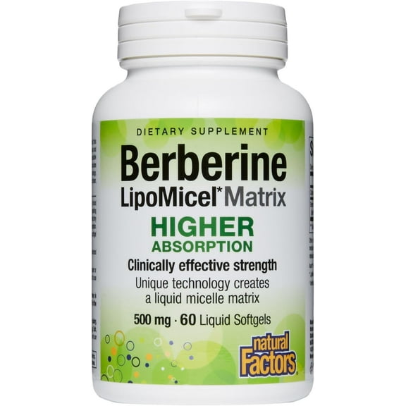 Natural Factors Berberine LipoMicel Matrix Softgels for Healthy Aging and Weight Management, 500 mg, 60 Softgels