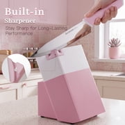 Astercook Knife Set, 14 Pieces Kitchen Knives Set with Block & Built-in Sharpener, German Stainless Steel Knives with Ergonomic Handles, Sharp & Rust Resistant Dishwasher Safe Pink