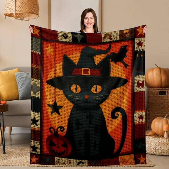 Black Cat Blanket Super Soft - Halloween Throw Cozy Flannel Plush for Adults Kids, Cute Christmas Birthday Gift, Spooky Decor for Couch Bed 30" x 40"