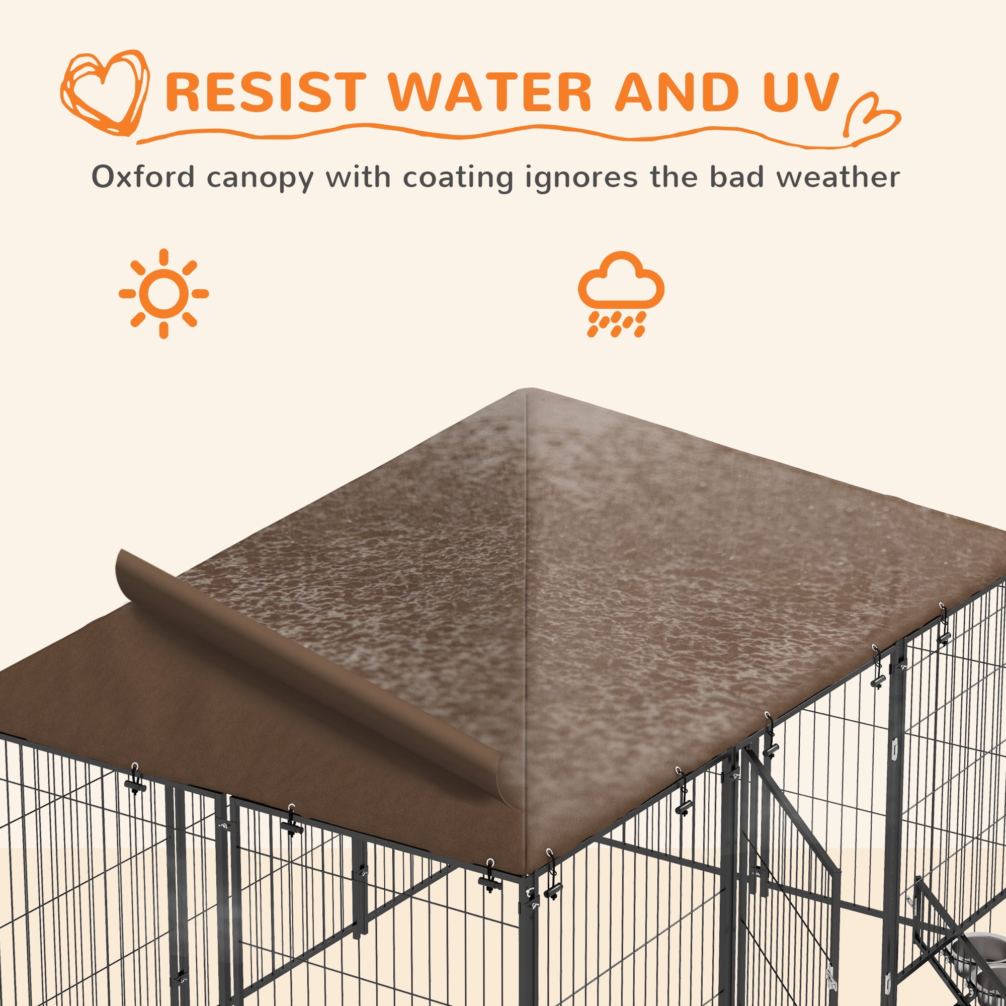 PawHut Outdoor Dog Kennel, 6.9' x 4.6' x 5' Puppy Play Pen with Canopy Garden Playpen Fence Crate Enclosure Cage Rotating Bowl, Black