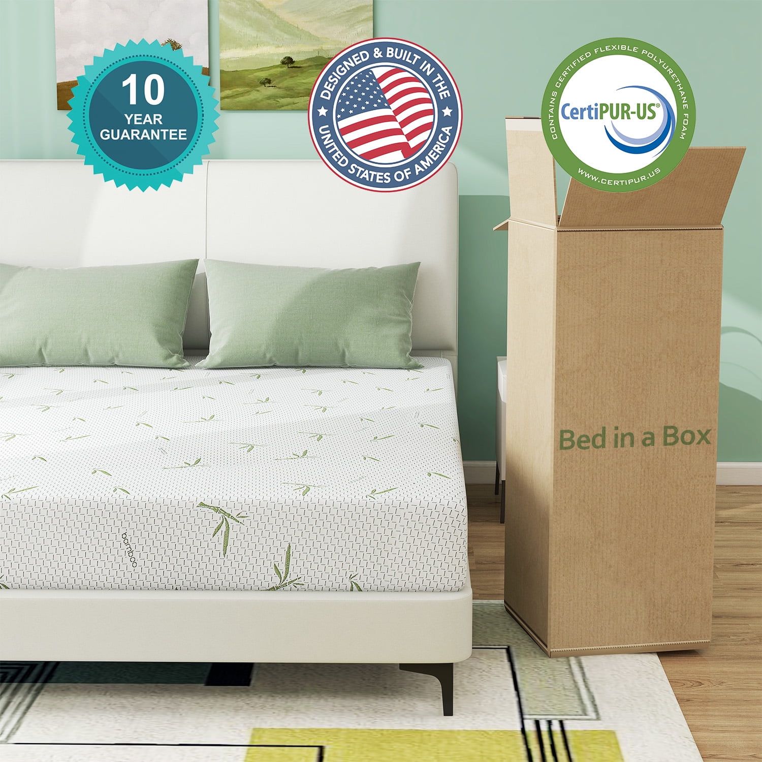 6'' Memory Foam Mattress Green Tea Mattress Medium Firm,Twin