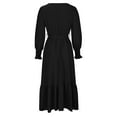 thumbnail image 6 of Lovskoo Women's Long Sleeve Boho Dresses V Neck with Belt Solid Color Flowy Maxi Dresses Tiered Black, 6 of 8