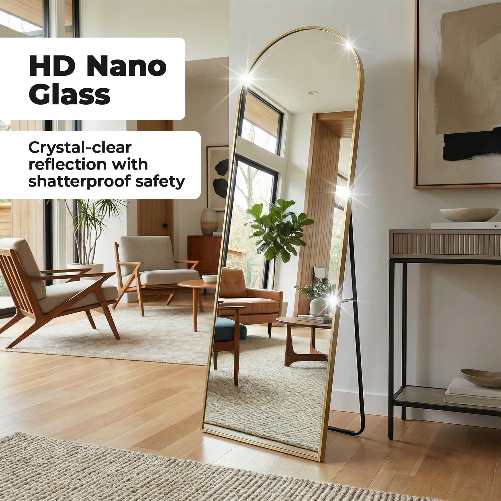 Alvantor 59"/64"/71" Full Length Mirror Floor Standing, Anti-Rust Aluminum Frame, Arch/Rectangle, Black/Gold