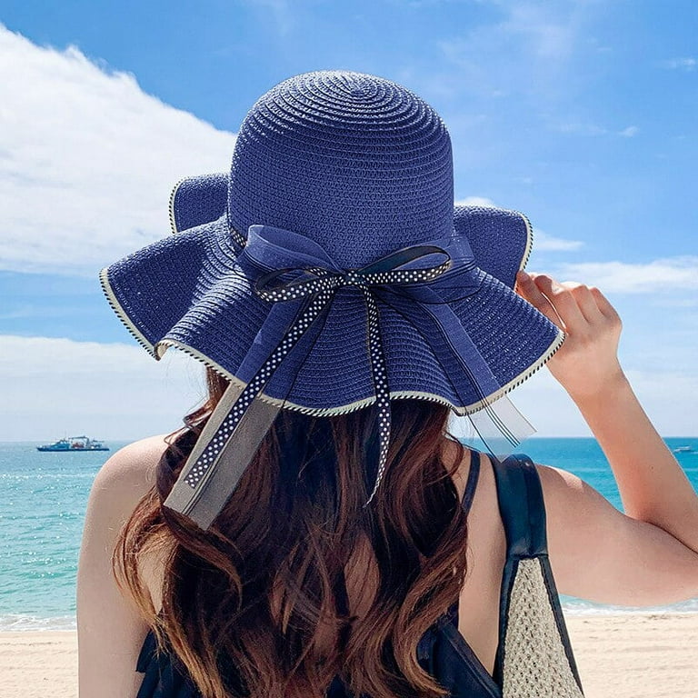 CoCopeanut Bucket Hat Beach Summer Straw Hats for Women Flat Top