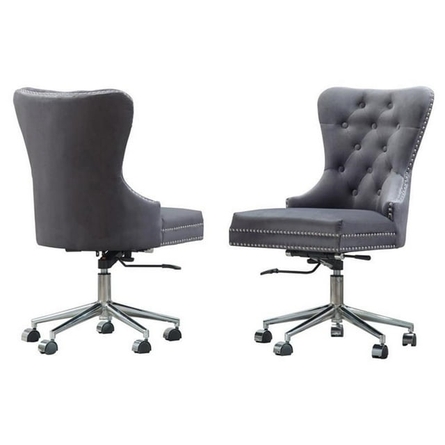 Pemberly Row Swivel Office Chair in Gray Velvet with Tufted Seat