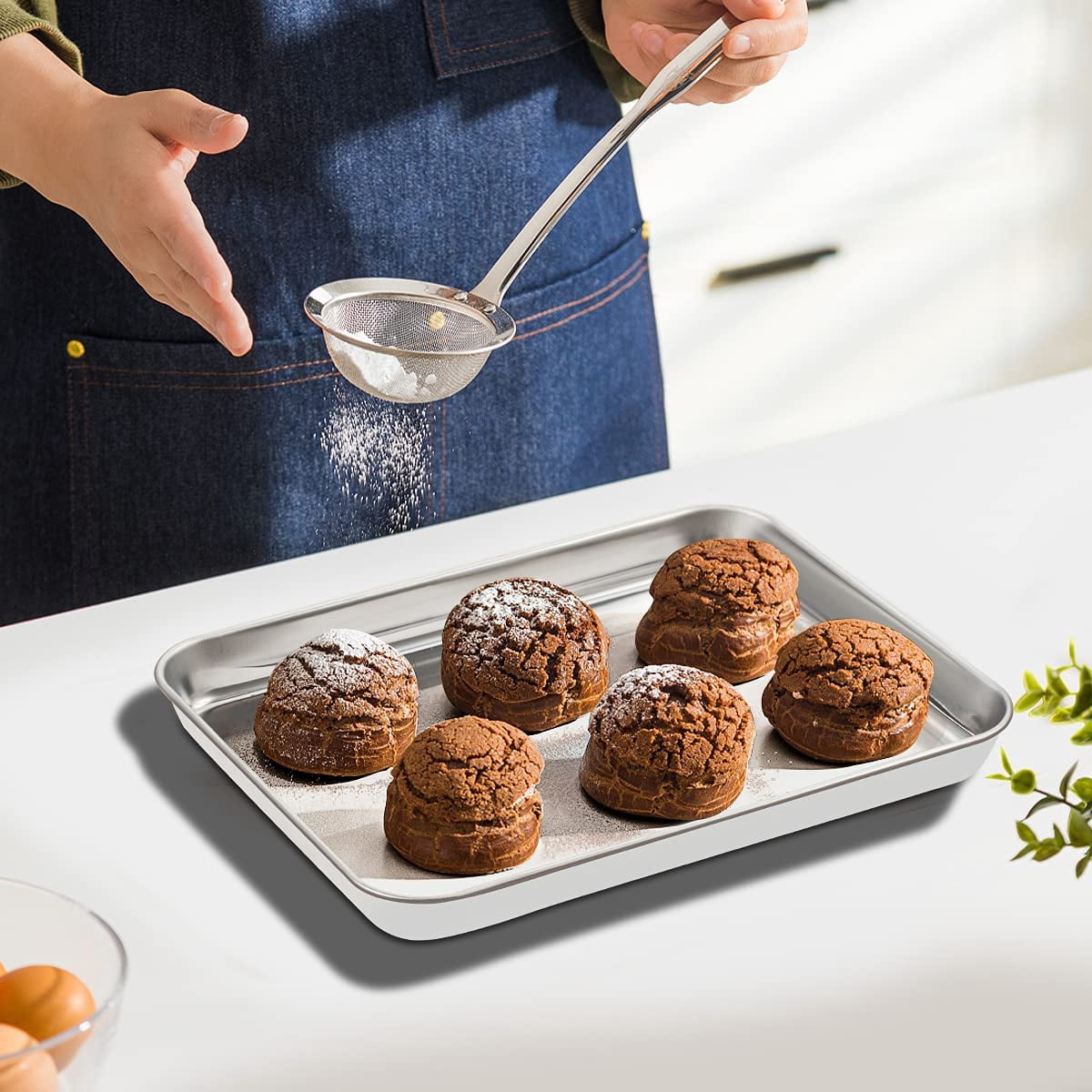 Casewin Stainless Steel Baking Sheet with Rack Set Tray Cookie Sheet & Oven Pan 10.23*7.87*0.98 inch, Non Toxic & Healthy, Rust Free & Less Stick, Thick & Sturdy, Easy Clean & Dishwasher Safe