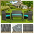 thumbnail image 2 of Walsunny 4-Piece Patio Rattan Furniture Set with Cushions & Tempered Glass Tabletop, Blue, 2 of 11