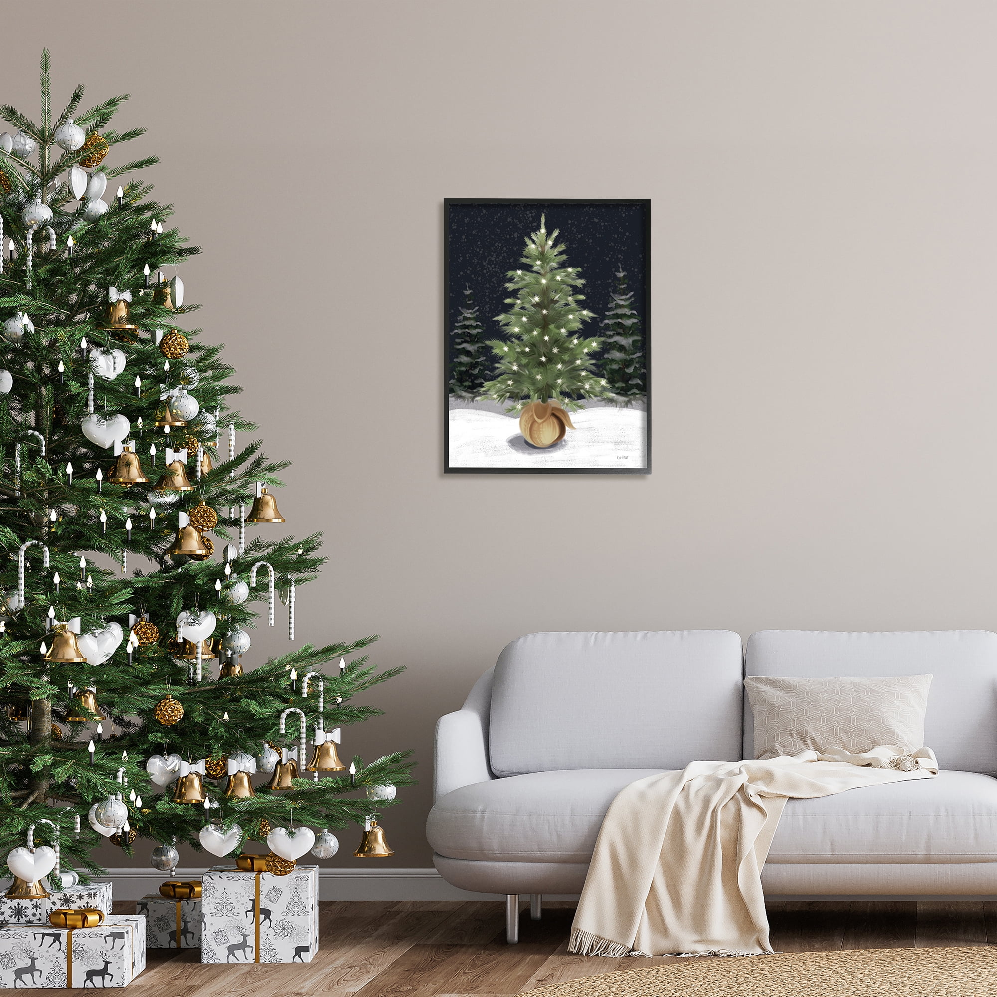 Stupell Industries Christmas Tree Snow Scene Holiday Painting Black Framed Art Print Wall Art, 24 x 30