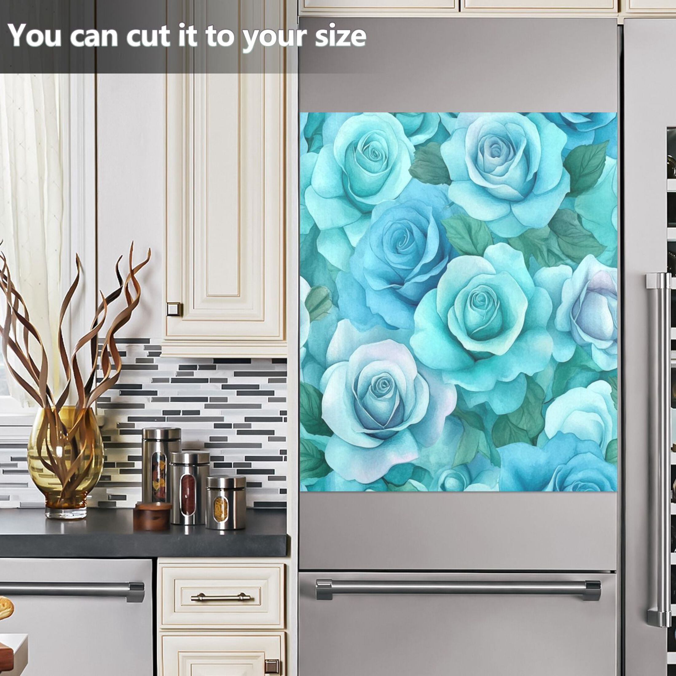 Dishwasher Magnetic Sticker 23x26 Inch Refrigerator Magnetic Sticker Washing Machine Magnetic Sticker Kitchen Panel Magnetic Sticker Home Decor Cartoon Turquoise Roses