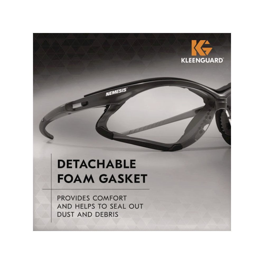Kleenguard V30 Nemesi Foam Safety Glasses, Black Nylon Frame, Clear Polycarbonate Lens, 12/Carton