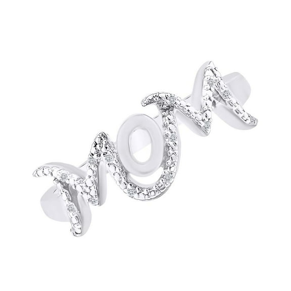 AFFY 0.05 Cttw Round Natural Diamond Accent Solitaire Mom Ring In 14k White Gold Over Sterling Silver-12.5