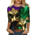 thumbnail image 2 of Mifsaly Women's 3/4 Sleeve Mardi Gras Tops Color Block Glittery Print Blouse Casual Loose Fit T-Shirt Funny Festival Celebration Party Shirts Spring Summer Dance Fashion Streetwear S, 2 of 6